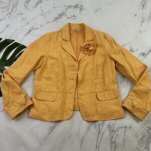 Old Navy Womens Vintage Y2k Blazer Jacket Size L Orange Linen Floral Trim